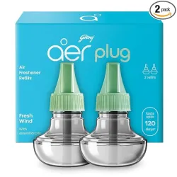 Godrej aer Plug Electric Air Freshener 2 Refills (25ml each) | Fresh Wind | Lasts up to 120 days