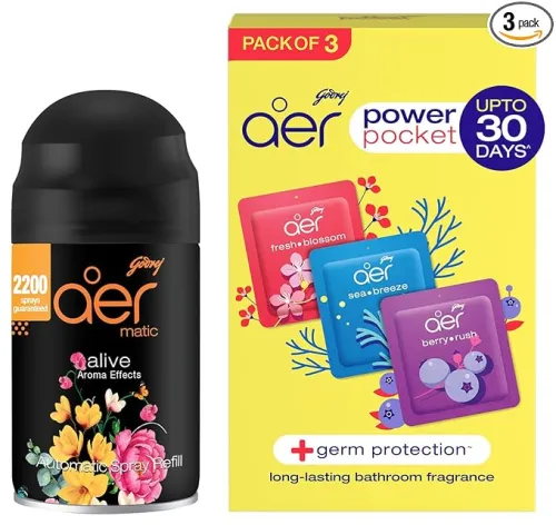 Image of Godrej aer Smart Matic Refill - BLUETOOTH ENABLED Automatic Air Freshener Spray | Alive (225ml) & Power Pocket, Air Fres