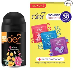 Godrej aer Smart Matic Refill - BLUETOOTH ENABLED Automatic Air Freshener Spray | Alive (225ml) & Power Pocket, Air Fres