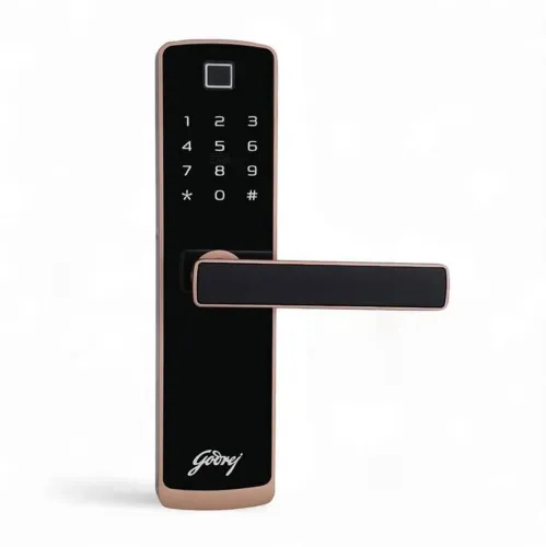 Image of Godrej Locks Catus Connect I Smart Digital Lock for Wooden Door | 5 in 1 Access I 3 Bolts Smart Door Lock (Pink)