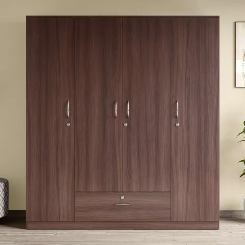 Image of Godrej EWA 4-Door Wardrobe – Brown, 8 Shelves, 1 Drawer