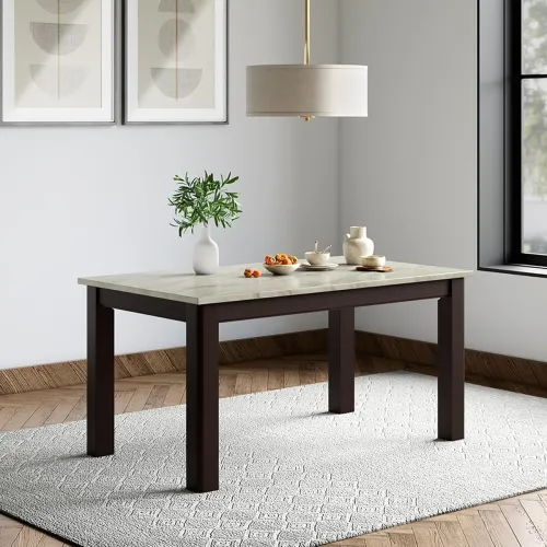 Image of Godrej Interio Allure 6-Seater Rubber Wood Rectangular Dining Table (1-Year Warranty, Brownish Black)