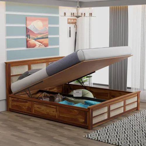 Image of GODREJ INTERIO Bed, Vurv V2 King Size Engineered Wood Bed with Box Storage, 1-Year Warranty, Cola Rain