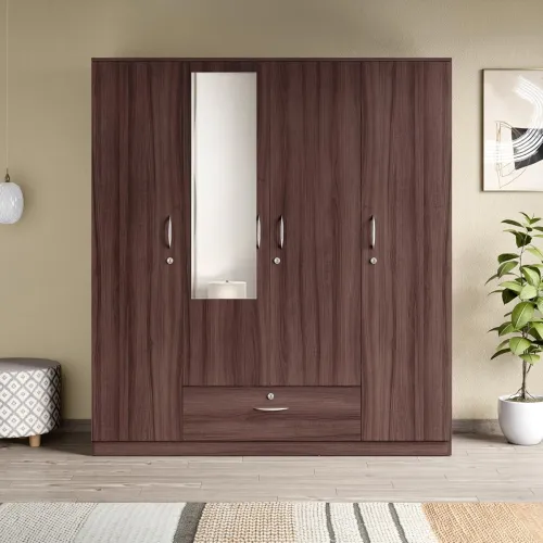 Image of Godrej Interio Wardrobe – 4 Door, Mirror, Brown
