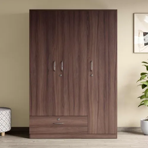 Image of GODREJ INTERIO Wardrobe EWA 3-Door Engineered Wood Wardrobe for Clothes 5 Shelves 1 Drawer