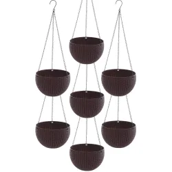 Go Hooked 7.1\ Plastic Rattan Hanging Basket/Hanging Pots with Metal Hanging Chain/Hanging Planters- Set of 7 (Dark Bro