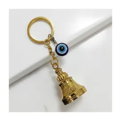 Gold Guardian Bell For Bike Keychain with Evil Eye Charm – Good Luck Motorcycle Bell for Riders | Protective Biker Gift for Men, Women, Friends & Loved Ones | (Shiny Golden with Evil Eye)