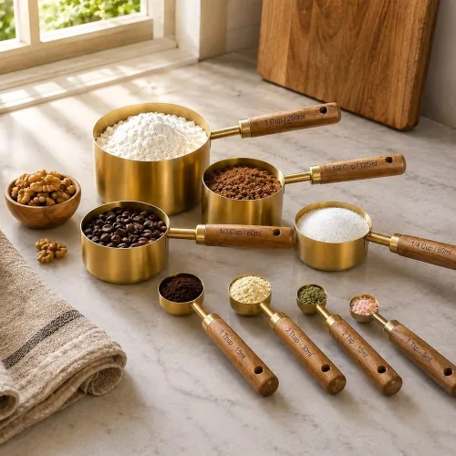 Image of Gold Stainless Steel Measuring Cups and Spoon Set