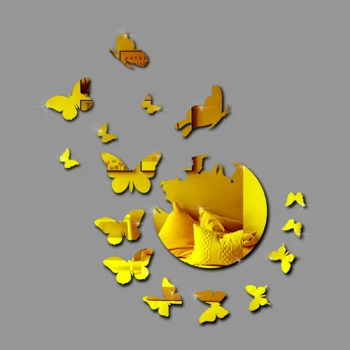 Image of Golden 3D Acrylic Butterfly Mirror Sticker
