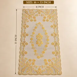 Golden Design Dining Table Runner, Rectangular PVC Centre Table Runner with Lace