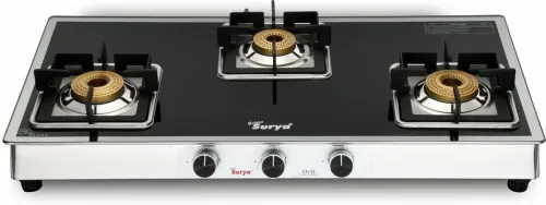Image of Golden Surya Toughened Glass Top, gas stove 3 burner, Stainless Steel Body
