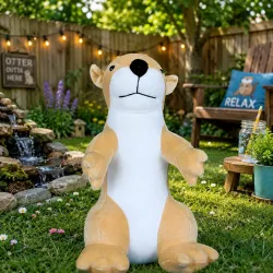 GOLDENHUB 30 cm Cream-Coloured Plush Otter Standing Soft Toy