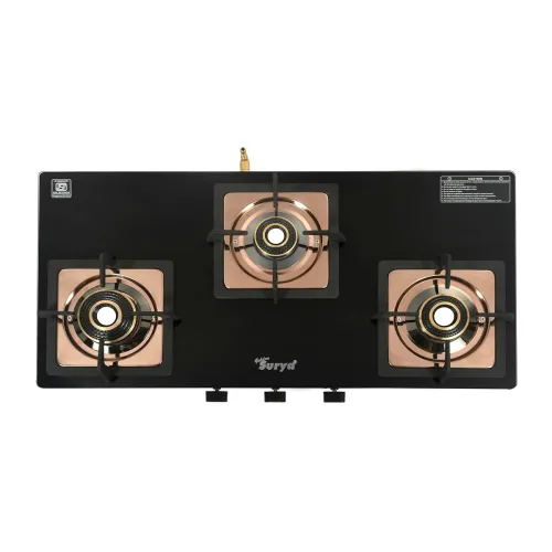 Image of Golden Surya CXJ 32 SS Desire 3-Burner Glass Top Gas Stove (Rose Gold)