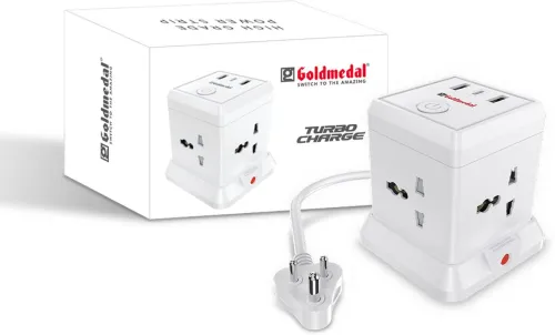 Image of Goldmedal Turbocharge 4+3 Power Strip 4 Socket Extension Boards (White, 2 m, With USB Port)