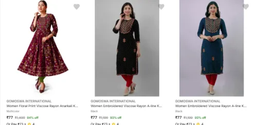 Image of Gomoswa International Womens Kurtas Starting @ ₹77