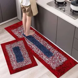Goodson Cotton Floor Mat (Maroon White, Pack of 2, Free)