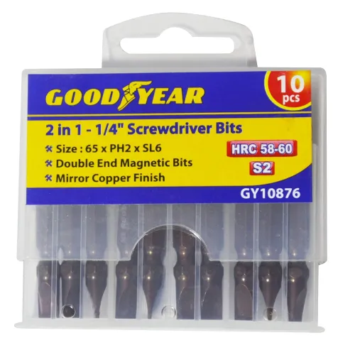 Image of Goodyear 2 IN 1-1 /4 \' MAGNETIC SCREWDRIVER BITS (65mm x PH2 X SL6) (PACK OF 10), brown