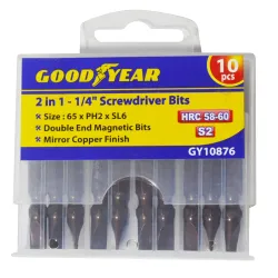 Goodyear 2 IN 1-1 /4 \ MAGNETIC SCREWDRIVER BITS (65mm x PH2 X SL6) (PACK OF 10), brown