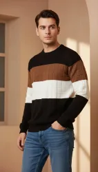 Goodza  Men Checkered Round Neck Black