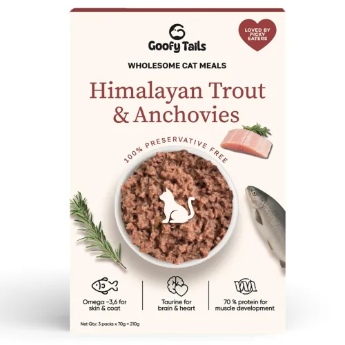 Image of Goofy Tails Himalayan Trout & Anchovies Cat Food 210g (70g X 3Pouches)