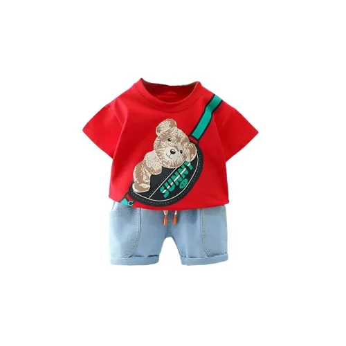 Image of Googo Gaaga Boy's Cotton Tshirt with Denim Shorts Set