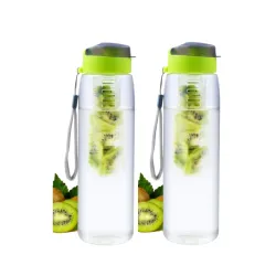 GOPI Infuse Plastic Water Bottle, 800 ml, Set of 2, GREEN | Detox Bottle with Infuser Chamber | Leakproof Plastic Bottle with Wide Mouth Opening | Ideal for Gym, Office, Travel