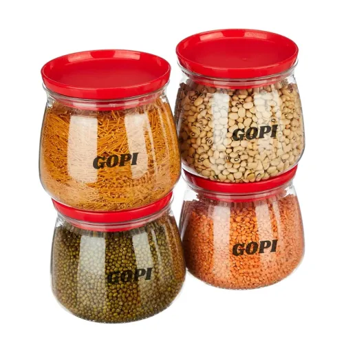 Image of GOPI Plastic Storage Jar and Container Set of 4 (Red)