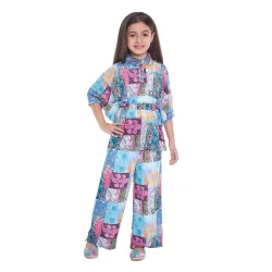 GORLYA Cotton Three Fourth Bat Wing Sleeves Floral & Paisleys Printed Coordinating Top & Pant Set 