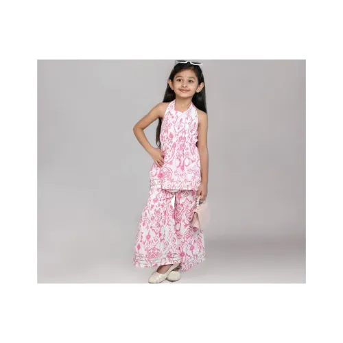Image of GORLYA Girl's Cotton Sleeveless Printed Kurta & Sharara Set