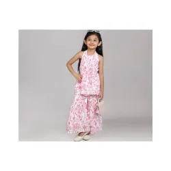 GORLYA Girls Cotton Sleeveless Printed Kurta & Sharara Set