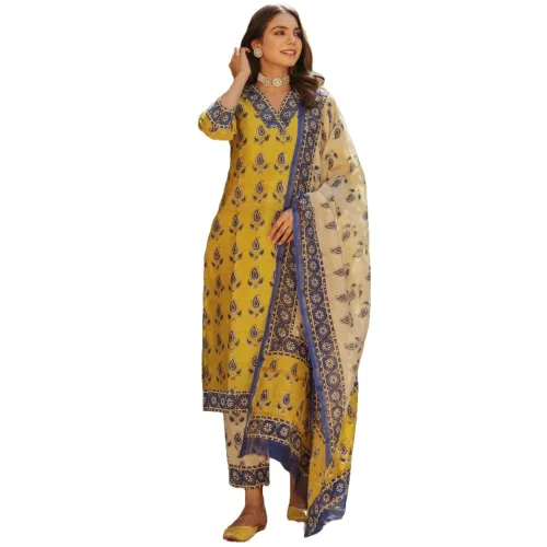 Image of GoSriKi Women's Rayon Kurta with Pant & Dupatta