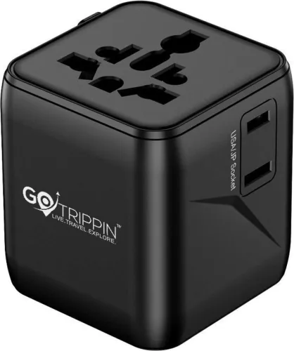 Image of Gotrippin Universal Travel Adapter with Dual USB Charger Ports (Black), International Worldwide Charger Plug for Phone, 