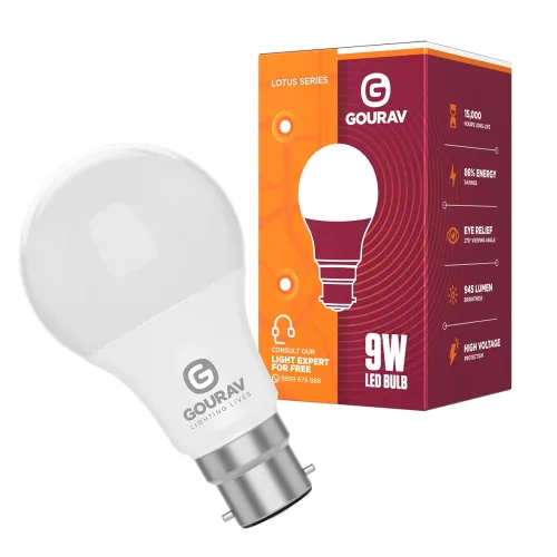 Image of GOURAV 9W LED Bulb Cool White B22 Base Pack of 1 | Extra Bright | Glare-Free | 270° Beam | Flicker-Free | Instant Light 