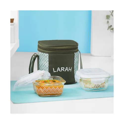 Image of Gracia Borosilicate Glass Lunchbox with Bag | Set of 2pc Container (320 ml Each), Vertical | Microwave & Dishwasher Safe