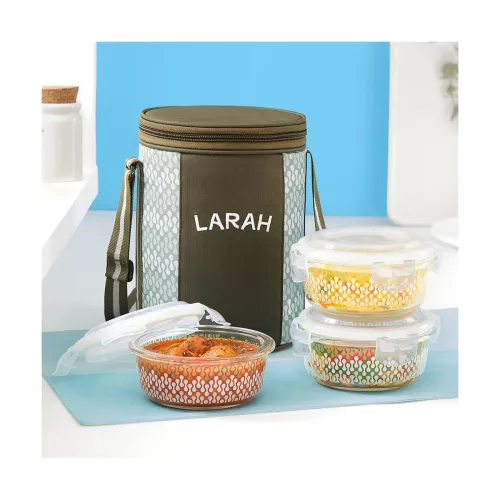 Image of Gracia Borosilicate Glass Lunchbox with Bag 3pc Round Container Set (400 ml Each)