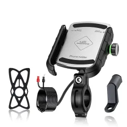 GRAND PITSTOP Mobile Holder for Bikes, Motorcycle, Scooter, Bicycles, Jaw Grip with Charger Bike Mobile Holder for Maps and GPS Navigation with 360° Rotation Aluminium Handlebar Phone Mount-...