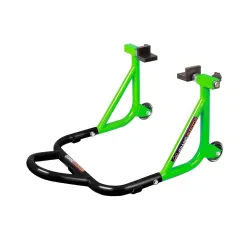 GRAND PITSTOP Rear Paddock Stand | (Black + Green - Upto 450kg) | with Skate Wheels | Dismantable Swingarm Stand | Bike Chain Maintenance Tool | Heavy Duty Support