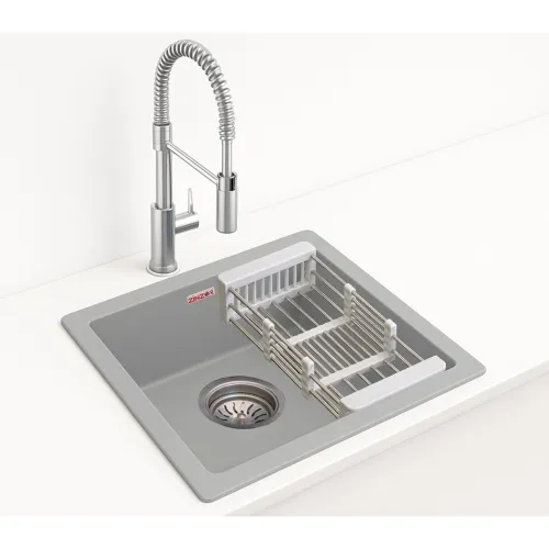 Image of Granite Quartz Kitchen Sink (16x18x8, Graphite Grey) | Undermount