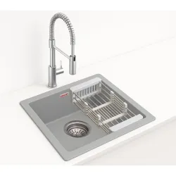 Granite Quartz Kitchen Sink (16x18x8, Graphite Grey) | Undermount