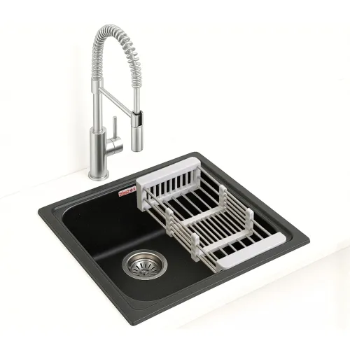 Image of Granite Quartz Kitchen Sink (21x19x8, Midnight Black)
