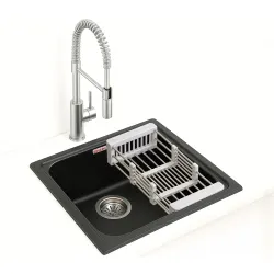 Granite Quartz Kitchen Sink (21x19x8, Midnight Black)