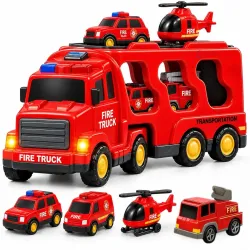GRAPHENE 5 in1 Fire Truck Toy Car Set for Boy 3-10 Years Pullback Friction