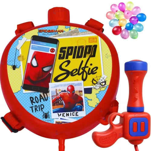 Image of GRAPHENE Red Holi Pichkari Water Gun 600ml with 100 Water Ballons High Pressure Tank Water Gun Spray Pistol Back Holding