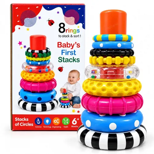 Image of GRAPHENE 8 Stacking Ring Game Toy for Babies 6+ Months STEM Learning Circle Rattle Sound