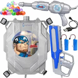 GRAPHENE Grey Automatic Electric Water Gun Toy for Kids Dual 2 Pcs Holi Pichkari 8L Backpack Big Tank Pichkari 1 Extra Battery High Pressure Squirt Spare Spray Pistol Guns Boy Girl 100 Ballo...