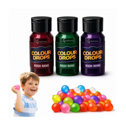 Image of GRAPHENE Holi Color Non Toxic Liquid Colour Drops Po3 with 100 Water Balloons For Kids 