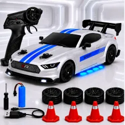 GRAPHENE 1:24 RC 4X4 Ghost Drift Stunt Racing Toy Car for Kids 4WD Remote Control High Speed Sports Lights Premium Extra 4 Rubber Tyres Cones Collectible Miniature Birthday Gift Boys Girls 4...