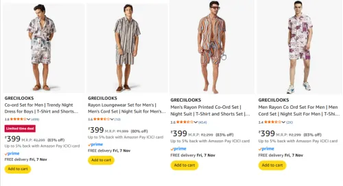 Image of GRECIILOOKS Men's Co-ord Set upto 83% Discount