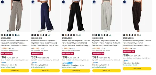 Image of GRECIILOOKS Women's Pants at minimum 73% Discount