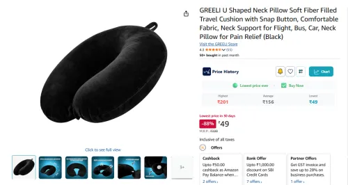 Image of GREELI U-Shaped Travel Neck Pillow – Black